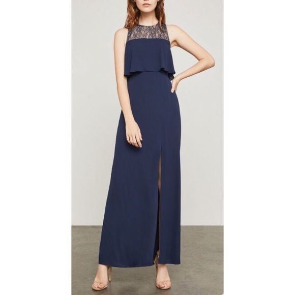 BCBG MaxAzria | Cascading Back Ruffle Gown Navy - Picture 1 of 8